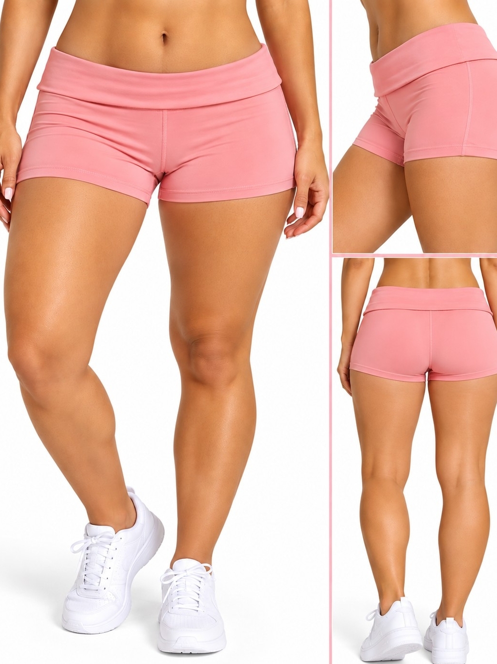 JoyLab Fold-Over Waistband Bike Shorts in Pink